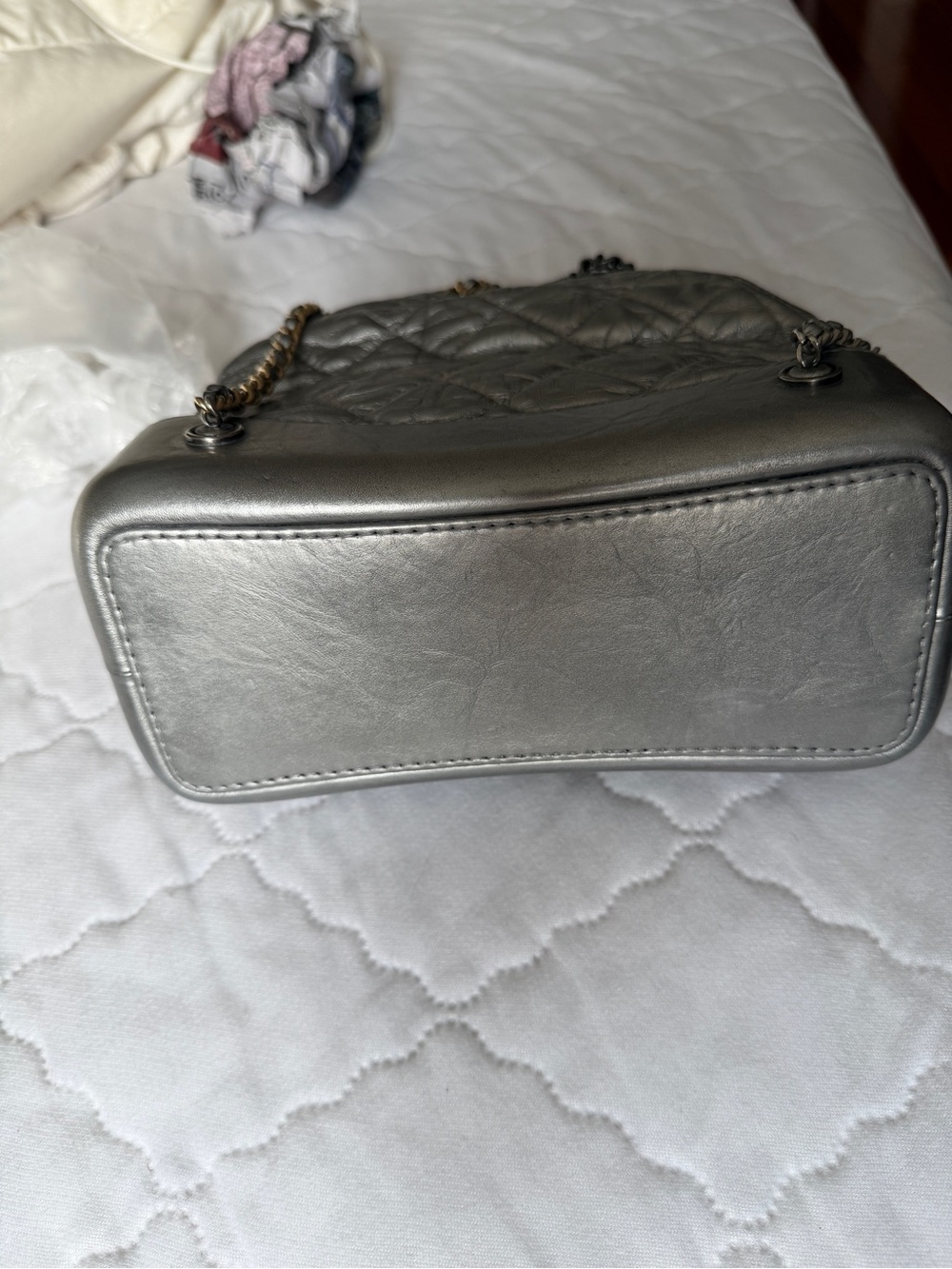 CHANEL Silver Backpack Quilted Drawstring Shoulder with Mixed Metal Chain - Picture 11 of 12